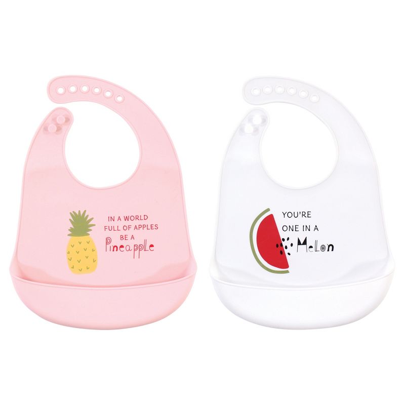 Hudson Baby Infant Girl Silicone Bibs 2pk, Fruits, One Size, 1 of 5