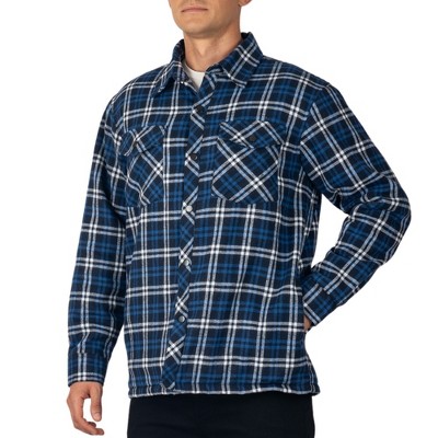 Alpine Swiss Mens Henry Quilted Flannel Jacket Warm Plaid Shacket Four Pockets Snap Buttons Winter Work Coat for Cold Weather