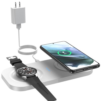 HANPURE Dual Wireless Charger 2 in 1 Charging Pad for Galaxy S23/S22/S21/S20/S10/Note20/10, Active 2/1, Galaxy Watch 5/4/3, Galaxy Buds 2/+/Pro/Live