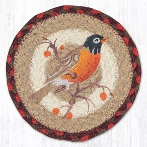Earth Rugs Robin Round Coaster – 7"x7" Braided Jute with Hand-Stenciled Bird Motif for Rustic and Nature Decor - 1 of 3