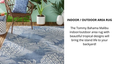 Navy Blue and Aqua Palm Leaf 8' x 10' Indoor/Outdoor Rug