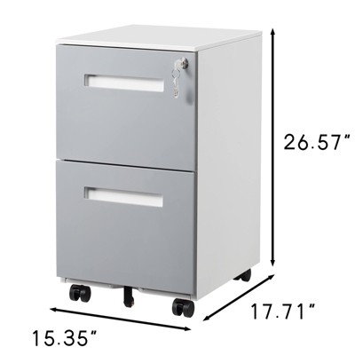 Mobile 2-drawer file cabinet with locking security and 5 smooth-rolling wheels¡ªperfect for organizing letter/A4 documents in offices or workspaces.