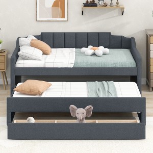 SeaCamel Twin Soft Upholstered Daybed - 3 Storage Drawers & Roll-Out Trundle, Grey, Stylish Cozy for Bedroom/Guest Room - 1 of 4