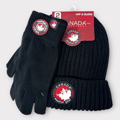 Canada Weather Gear Men's Winter Hat and Gloves Set - Warm Knitted Beanie with Thermal Push Lining Gloves