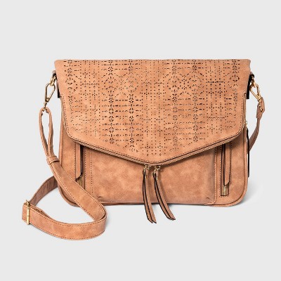 VR NYC Laser Cut Messenger Crossbody Bag - Mauve