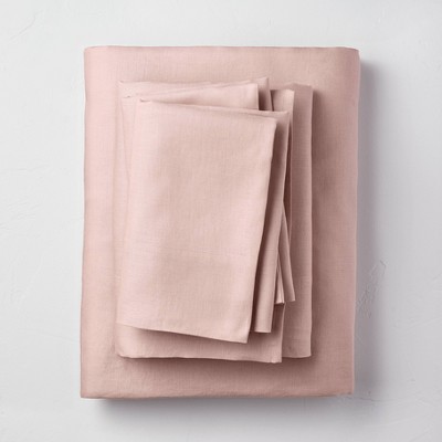 Full 100% Washed Linen Solid Sheet Set Blush - Casaluna™