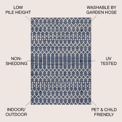 Boho-Chic Moroccan Geometric Black and Gray 8' x 10' Outdoor Area Rug