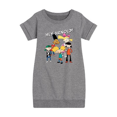 - Hey Arnold! - Group Shot Graphic Short Sleeve Fleece Dress