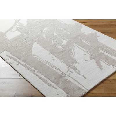 Ivory and Silver Abstract Wool Handmade 5'x8' Area Rug