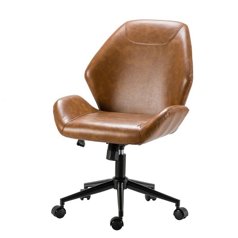 Juli Mid Back Vegan Leather Office Task Chair with Adjustable Height Karat Home CAMEL