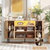 Fluted Sideboard Cabinet with LED Light & Sliding Door, Accent Buffet Credenza Console Table, Natural - 3 of 4