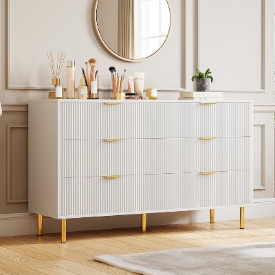 Modern 6-Drawer Dresser - Gold Handles & Large Storage for Bedroom & Living Room