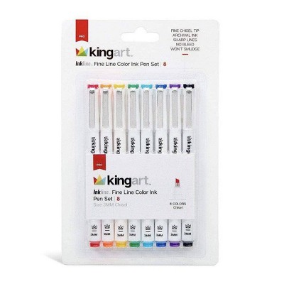 Kingart 8ct Inkline Fine Line Chisel Tip Pro level Pen Set - 3mm