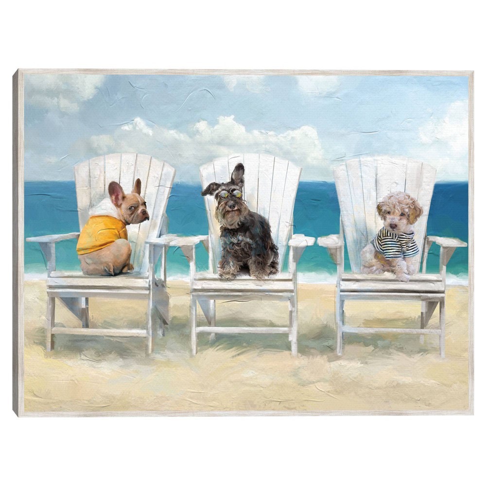 Photos - Other Decoration Masterpiece Art Gallery Beach Babes Unframed Wall Canvas: Whimsical Dogs on Chairs, MDF Canvas Artwork