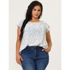 Agnes Orinda Women's Plus Size Floral Ruffle Short Sleeve Chiffon Round Neck Casual Summer Blouses - 4 of 4