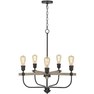 Sion Rustic Natural Wood and Iron 5-Light Chandelier