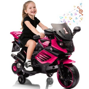 Kids Motorcycle, ride on car toy with training wheels, working headlight, horn and music, suitable for boys and girls aged 3-6. - 1 of 4