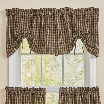 Farmhouse Black and Beige Plaid Rod Pocket Valance 60"