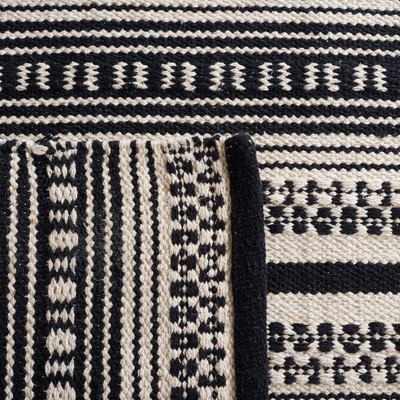 Montauk 3' x 5' Black and Ivory Flat Woven Cotton Rug