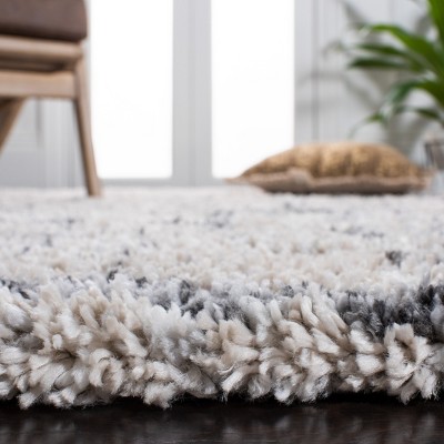Ivory and Grey Hand-knotted Shag Runner Rug
