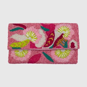 La Chic Designs Pink Floral Raffia Beaded Clutch : Target