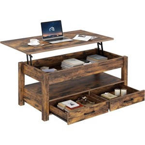Living Lift Top Coffee Table with Drawers and Hidden Compartment, Retro Central Table with Wooden Lift Tabletop - 1 of 4