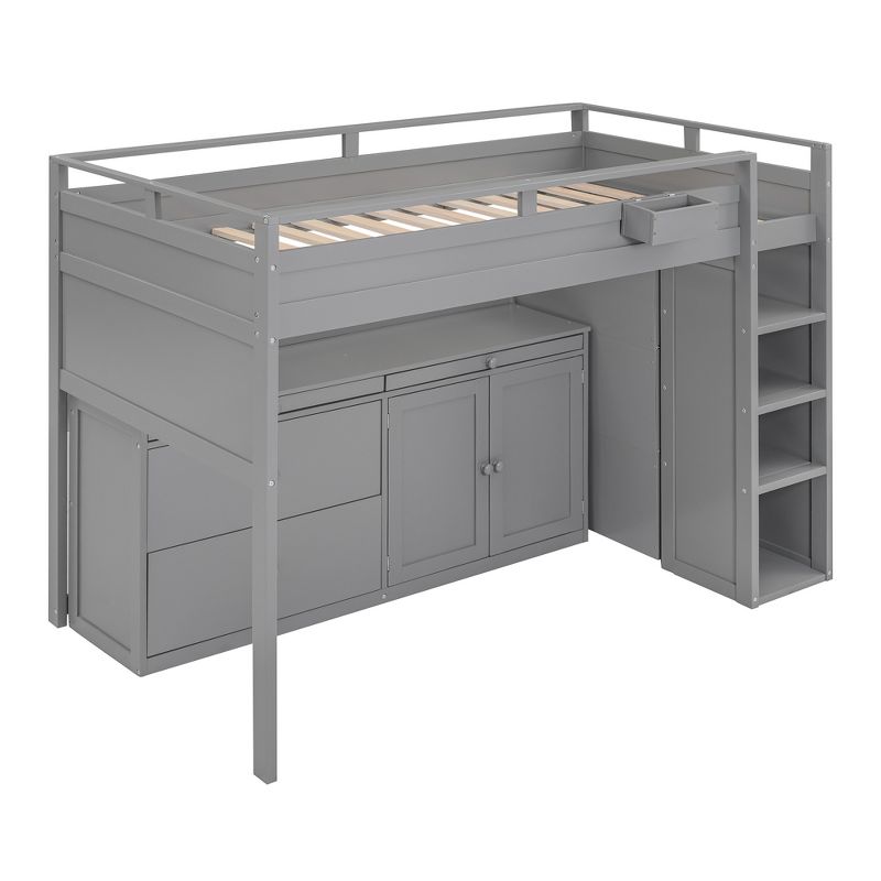 Twin Size Loft Bed with Rolling Cabinet and Desk-ModernLuxe, 4 of 14