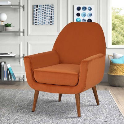 Accera Burnt Orange Velvet Mid-Century Modern Accent Chair