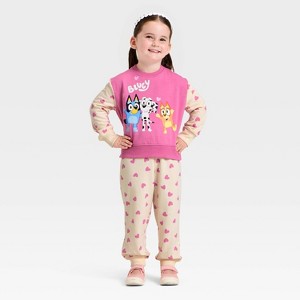 Toddler Girls' 2pc Bluey Valentines Fleece Sweatshirt and Pant Set - Pink - 1 of 4