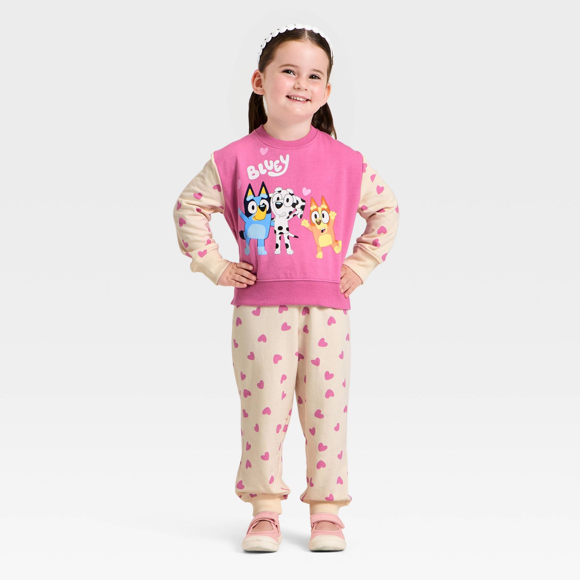 Toddler Girls' 2pc Bluey Valentines Fleece Sweatshirt and Pant Set - Pink