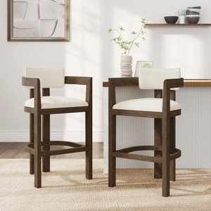 Christopher Knight Home Peyton Rubberwood Upholstered Bar Stool with Curved Open Back (Set of 2) - 1 of 4