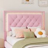 DOMETOUR Twin Size Upholstered Bed Frame with LED Lights,Modern Velvet Platform Bed with Tufted Headboard,Pink - 4 of 4