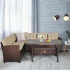 Tangkula 3PCS Rattan Dining Sofa Set w/6 Cushioned Seats Patio Furniture - 3 of 4