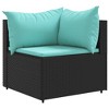 vidaXL Patio Lounge Set with Cushions Black Poly Rattan - Black and Blue 3x Corner + Middle - 3 of 4