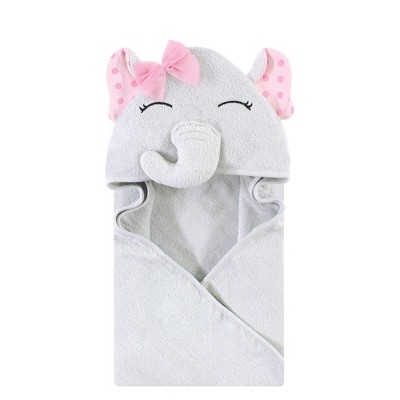 Hudson Baby Infant Girl Cotton Rich Animal Face Hooded Towel, Pink Dots Pretty Elephant, One Size