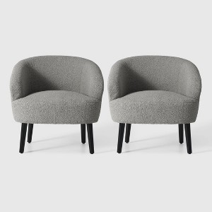 WestinTrends Alexandria 29" Wide Mid Century Modern Faux Shearling Barrel Accent Arm Chair (Set of 2) - 1 of 4