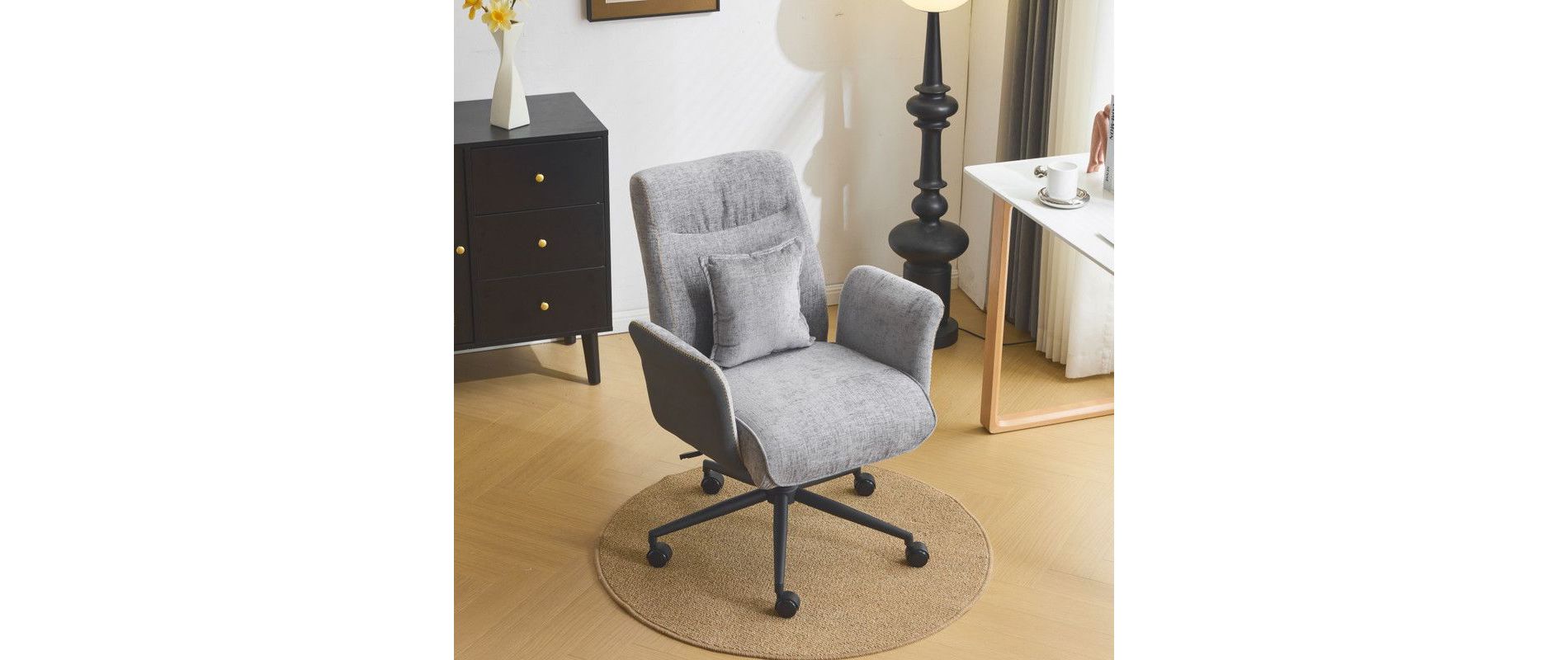 Karl Home | 28.3 inch GrayChenille Dovetail Swivel Office Chair With Wheels