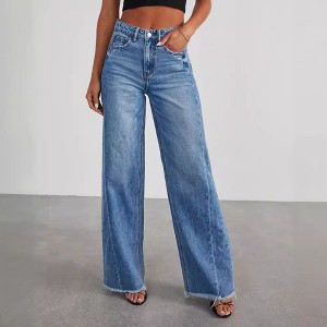 Coolmee Wide Leg Jeans for Women Casual High Waisted Stretchy Baggy Raw Hem Denim Palazzo Pants with Pockets - 1 of 4
