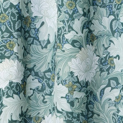 Green and White Floral Fabric Shower Curtain with Grommets