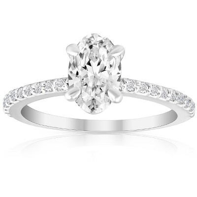 Pompeii3 1 1/2 Ct Diamond & Oval Moissanite Engagement Ring 10k White Gold