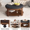QingMoon Round Upholstered Coffee Table, 2-Tier Button Tufted Ottoman with Wheels and Storage Shelf for Living Room - 3 of 4