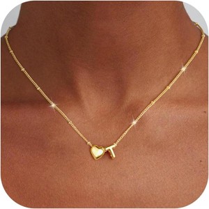 Personalized Heart Initial Necklace 14K Gold Plated Christmas Present T - 1 of 4