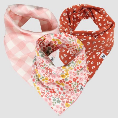 Honest Baby 3pk Bandana Bib Burp Cloths - Pink