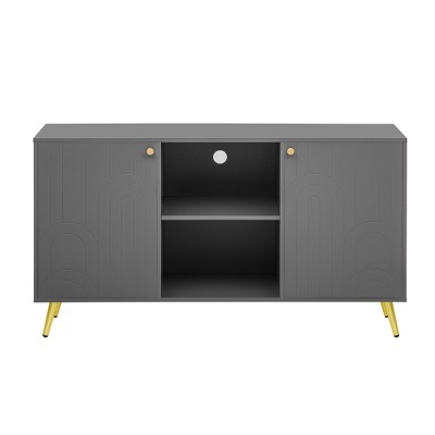 LIVAREEmlen Modern TV Stand for TVs up to 55 Inches, Entertainment Center Media Console,Adjustable Shelf, Metal Legs, Handles and Anti-tip Device