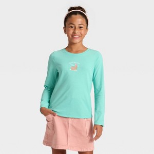 Girls' Long Sleeve 'Ski Dog' Graphic T-Shirt - Cat & Jack™ Aqua Green - 1 of 4