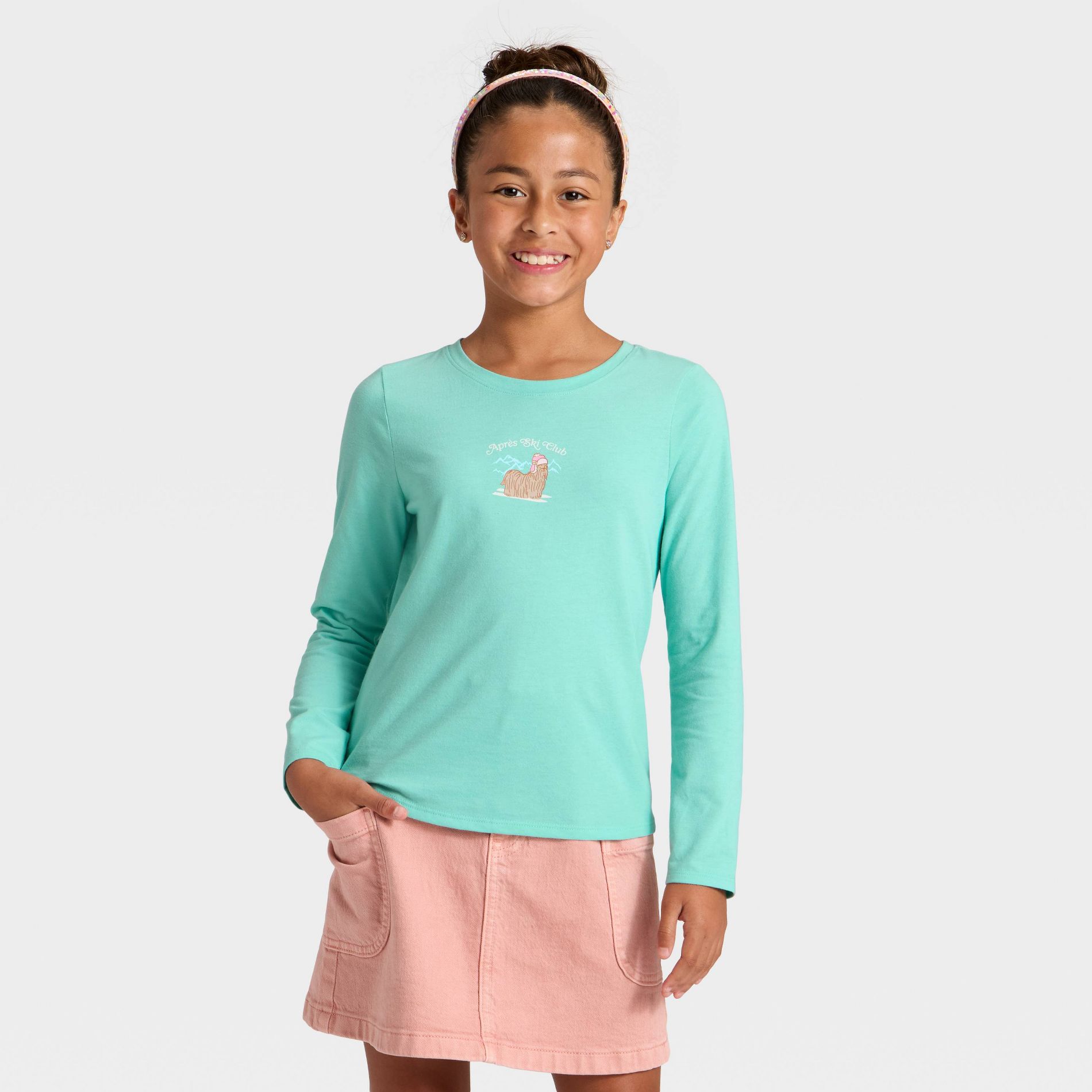 Girls' Long Sleeve 'Ski Dog' Graphic T-Shirt - Cat & Jack™ Aqua Green