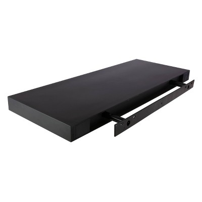 Black MDF Floating Shelf with Touch-Activated LED Light, 24-Inch