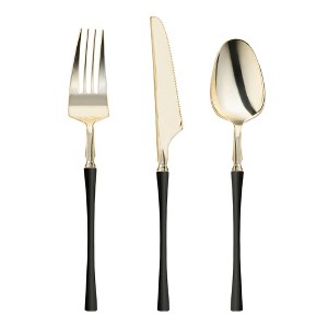 Smarty Had A Party Gold w/ Black Handle Moderno Plastic Cutlery Set - 240 Guests - 1 of 4