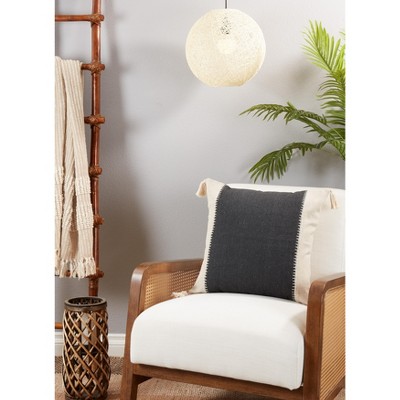 Black and Natural Whipstitch Banded Square Throw Pillow