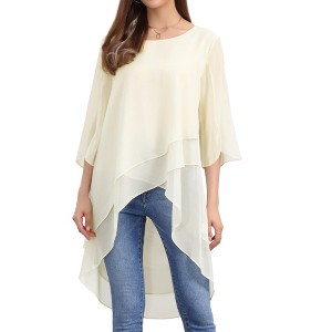 INSPIRE CHIC Women's High Low Hem Scoop Neck Asymmetrical 3/4 Sleeve Summer Top - 1 of 4